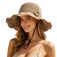 thumbnail image 2 of Wide Brim Sun Hats for Women Elegant Flower Hollow out Crochet Knit Bucket Hat Foldable Packable Beach Hat, 2 of 9