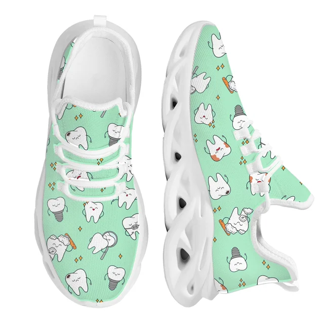 Zapatillas de deporte de malla con dibujos de dientes bonitos, cómodas, con plataforma y amortiguación de aire, para mujer, ligeras y a prueba de golpes, para correr, tenis