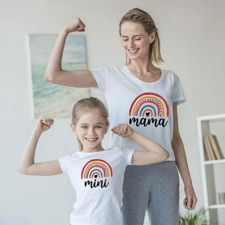 

Fresh Rainbow Letter Print Family Parent-child Short Sleeve T-shirt