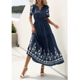 thumbnail image 4 of PRETTYGARDEN Women's Summer Boho Maxi Dress Spring Floral Short Sleeve V Neck A Line Flowy Beach Wedding Guest Dresses, 4 of 9