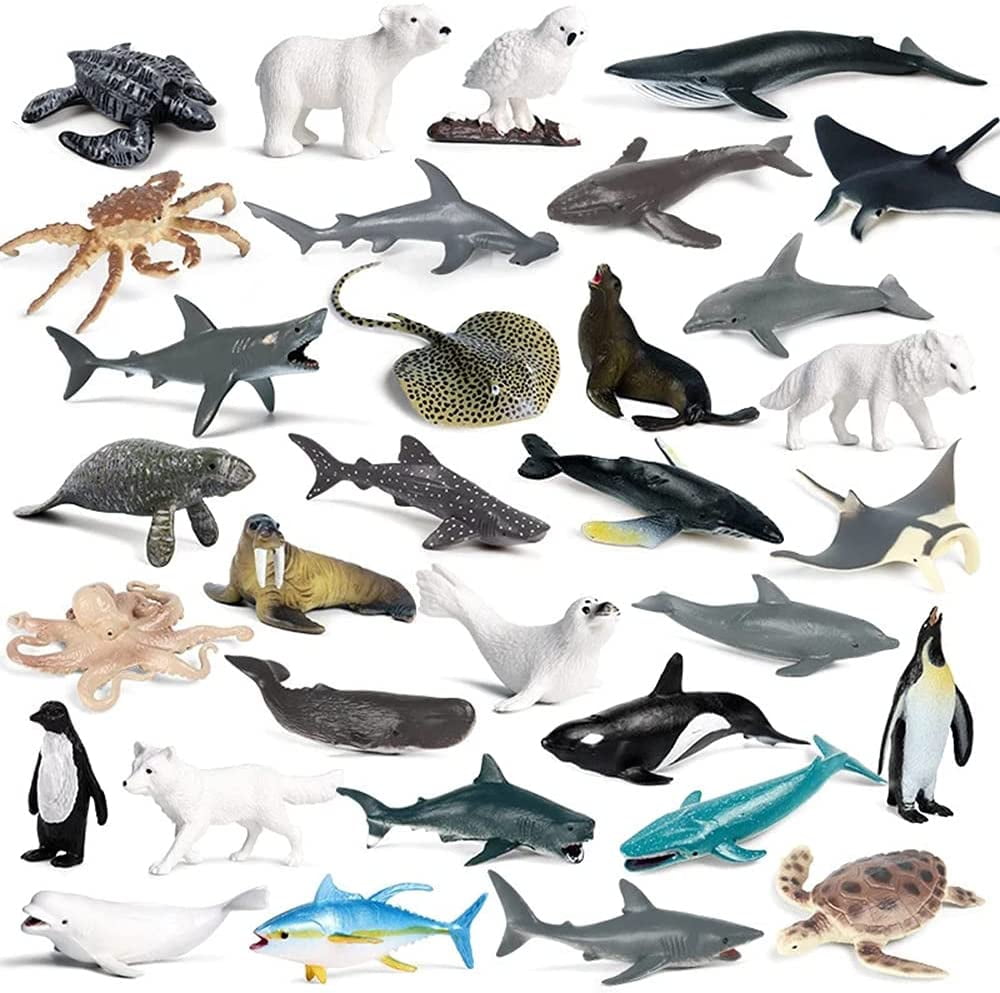32PCS Mini Sea Animal Figures Toy, Plastic Small