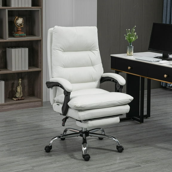 Vinsetto Vibration Massage Office Chair, Recining Back, Footrest, Microfibre Comfy Computer Chair, Cream White