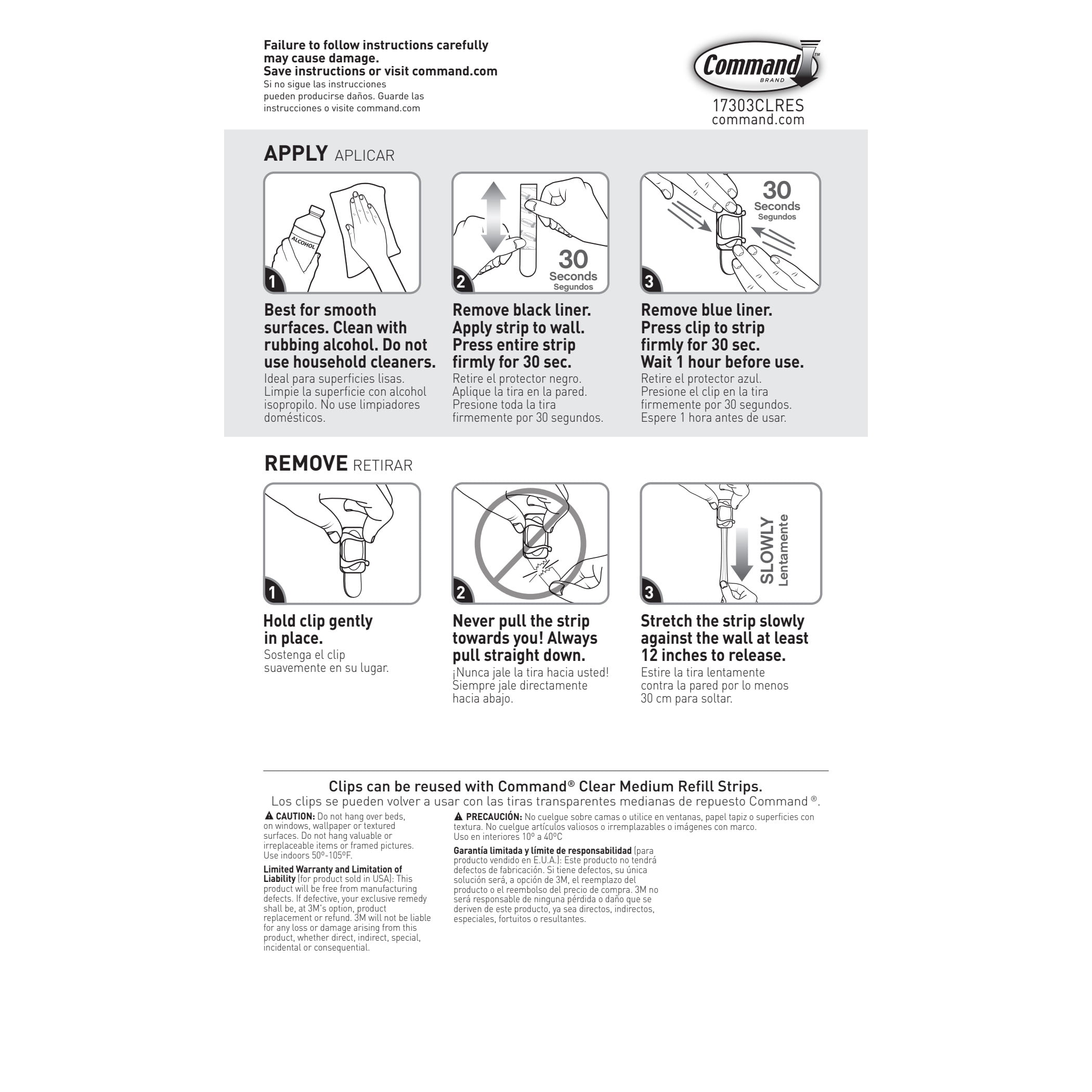 (2 pack) Command Clear Large Cord Clips, 2 Clear Clip, 3 Strip