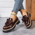 thumbnail image 3 of Platform Loafers for Women Casual Satin Bow Round Toe Lug Sole Leather Comfortable Slip on Dress Shoes Coffee Size 9, 3 of 7