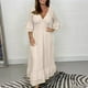 thumbnail image 1 of Puntoco Vestido De Manga Corta Con Cuello En V, Nuevo Estilo De Verano Para Mujer, Elegante Vestido De Vacaciones De Color Sólido Con Cuello En V Y Manga Media, Color Beige Xxxxxl, 1 of 6