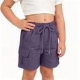 thumbnail image 6 of Maqroz Girls Cargo Shorts Elastic Waist Button Closure Casual Summer Shorts with Side Pockets Solid Color Loose Fit Bottoms 5-15 Years, 6 of 8