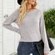 thumbnail image 3 of Jersey de manga larga con cuello redondo para mujer, dobladillo con abertura de color puro y bolsillo, ajuste holgado informal, gris claro XL, 3 of 8