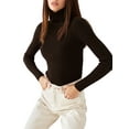 thumbnail image 2 of Ribbed Sweaters for Women Cute High Neck Knitted Warm Fitted Sweater Coffee Color One size, 2 of 8