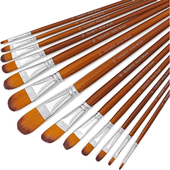 DUGATO Artist Filbert Paint Brushes Set 13pcs, Soft Anti-Shedding Nylon Hair Wood Long Handle for Acrylic Oil Watercolor Gouache Paint by Numbers (13pcs)