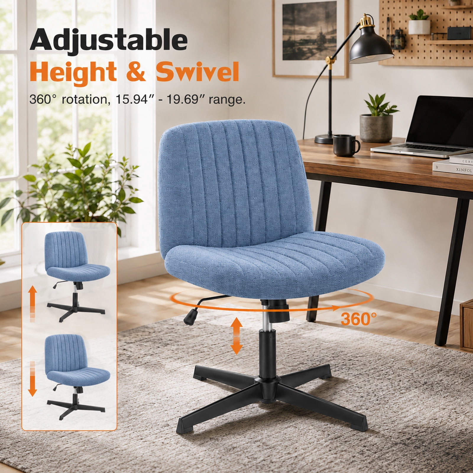 Alvantor Criss Cross Office Chair, No Wheels Armless Swivel, Wide Seat Criss Cross Chair for Home Office & Reading Room