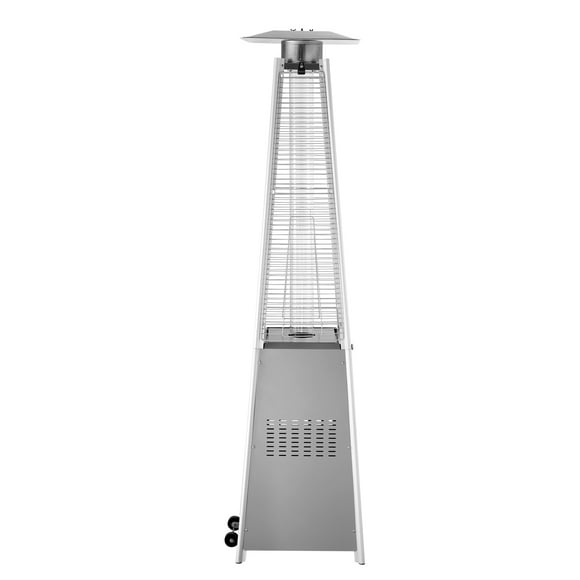 KFFKFF Outdoor Patio Heater, 48000BTU, with Quartz Glass Tube and Wheels, Propane-Fueled Pyramid Flame Heater for Garden, Backyard Parties, and Outdoor Decor, Silver