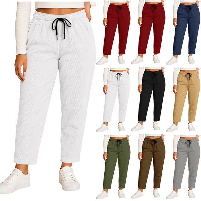 Pincandy Women's Plus Size Solid Color Fashion Elastic Waist Corduroy Wide Leg Pants with Pockets, Loose Fit, Casual & Daily Wear