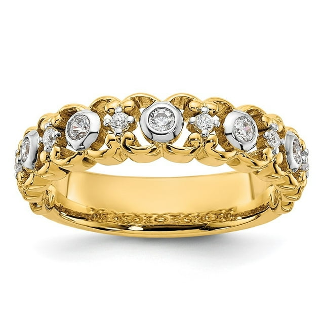 Diamond2Deal 14k Yellow Gold & White Rhodium Lab Grown Diamond VS/SI GH, Fancy Band for Women Size- 7