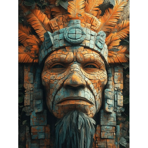 Ancient Mayan Stone Face Wall Art Canvas Print， Suitable for Living Room， Bedroom， Office， Study， and Gallery Wall Decor.