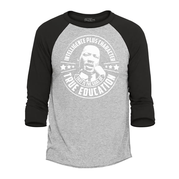 Shop4Ever Men's True Education Inspiring Quote Martin Luther King Jr. Raglan Baseball Shirt XX-Large Heather Grey/Black