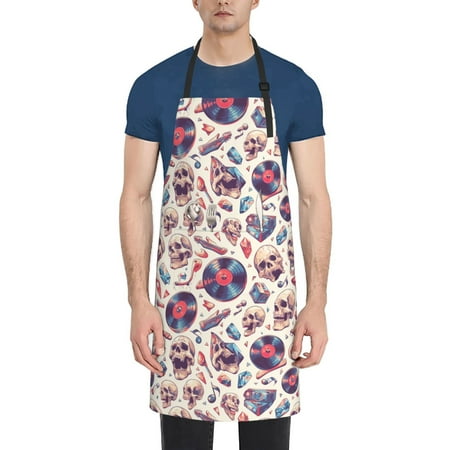 

Coaee rock Skull record Retro for Waterproof Apron for Unisex Adult with Adjustable Bib Apron