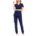 thumbnail image 6 of Xfvqtps Scrub Set for Women Solid Color V-Neck Stretch Scrub Top Elastic Waist Jogger Scrub Pants with Pocket Short Sleeve Working Nursing Uniforms Set Navy, 6 of 9