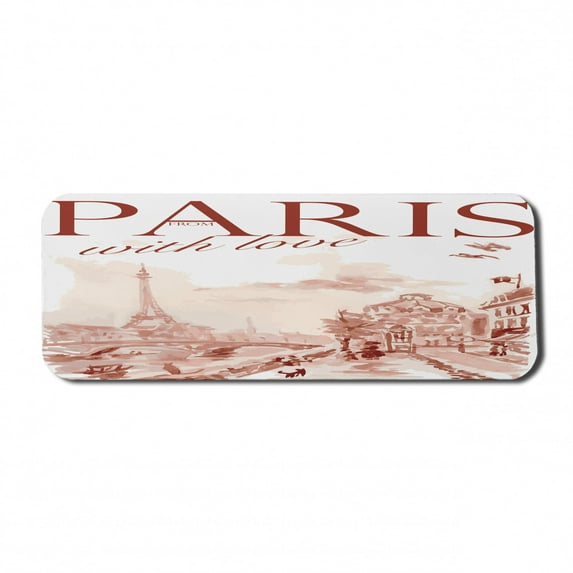Paris Computer Mouse Pad, Vintage Watercolor Style Paris Illustration with Tour D'Eiffel Old Streets Image, Rectangle Non-Slip Rubber Mousepad Large, 31" x 12" Gaming Size, Pink, by Ambesonne