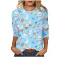 thumbnail image 2 of Cavosen Happy Easter Shirts for Women 3/4 Sleeve Summer Bunny Eggs Print Pullover Blouse Round Neck Holiday Tops Vacation Festival T Shirts Casual Dressy Stylish Tees Blue M, 2 of 5