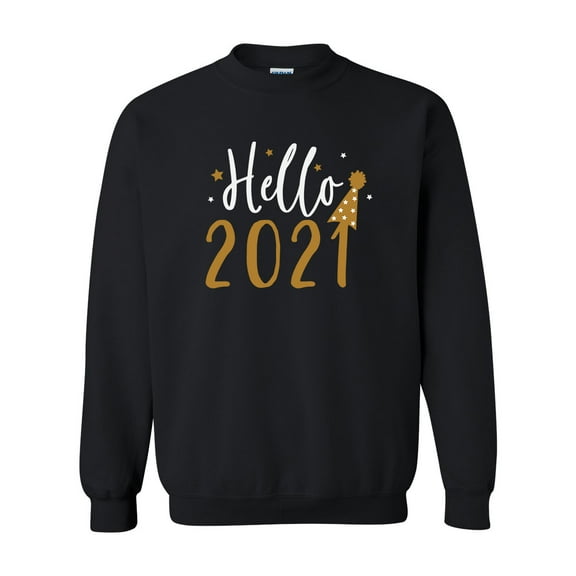 Happy New Year Hello 2021 Unisex Adult Crewneck Sweatshirt-Black-small