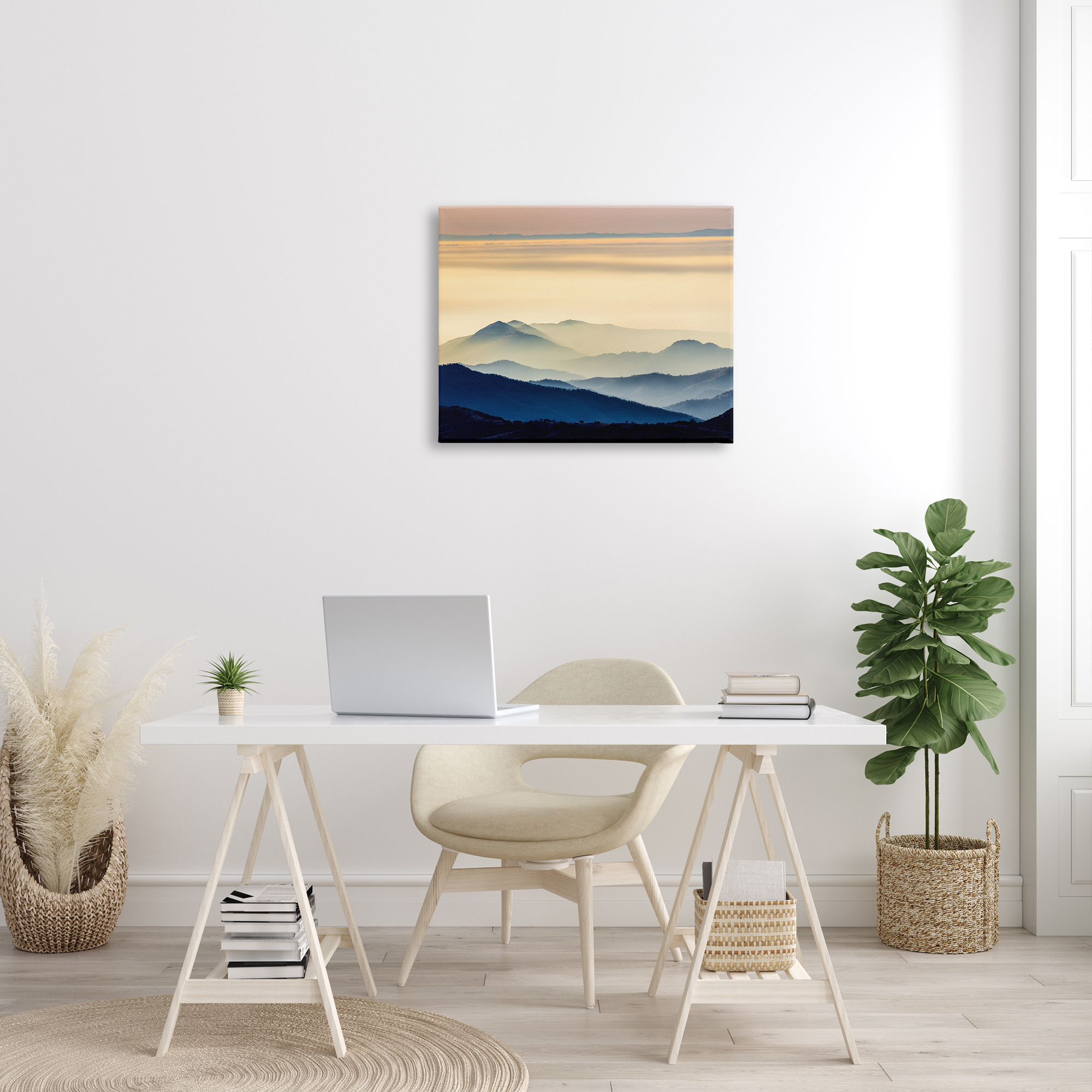 Stupell Industries Layered Foggy Sunrise Mountain Peaks Radiant Glow Photograph Gallery Wrapped Canvas Print Wall Art, Design by Jeff Poe Photography