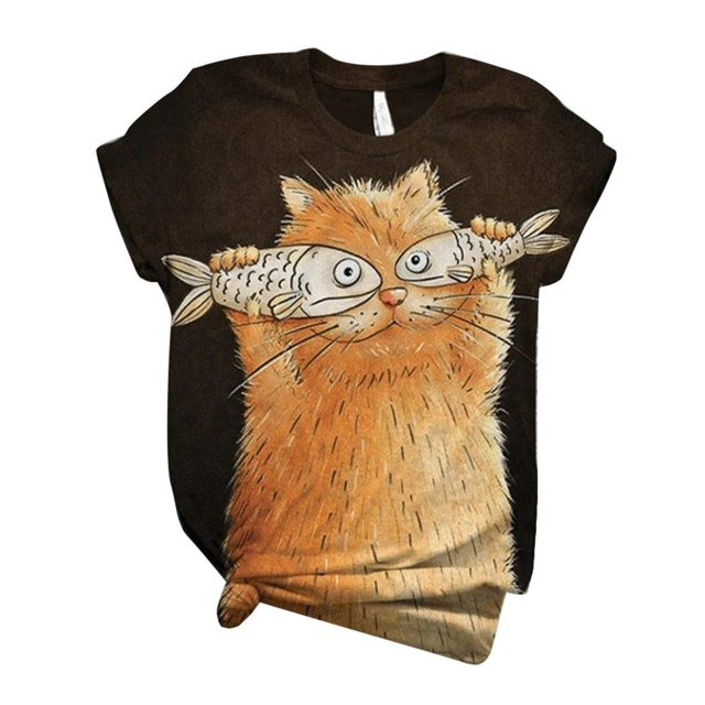 AMERTEER T-Shirt à Manches Courtes Imprimé Animal 3D Col Rond pour Femmes Grande Taille