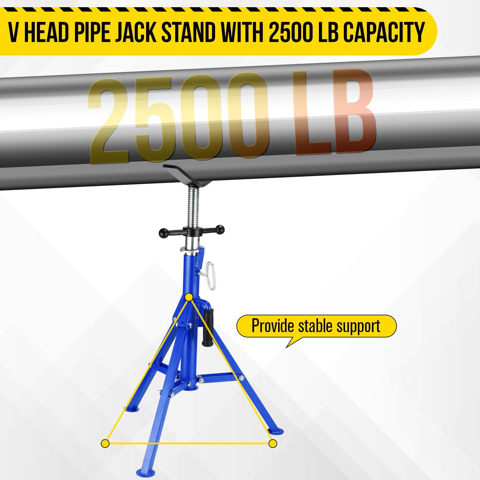 Mescukay 2500 LBS V-Head Pipe Jack Stand, Heavy Duty Steel Jack Stands with Folding Legs, 28"-52" Adjustable Height Portable Tripod Pipe Stands for Welding, Pipe Threading