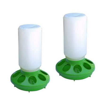 Aleko 2PFD002-UNB Chicken Hen Feeder Poultry Feeding Pan, Green & White - Set of 2