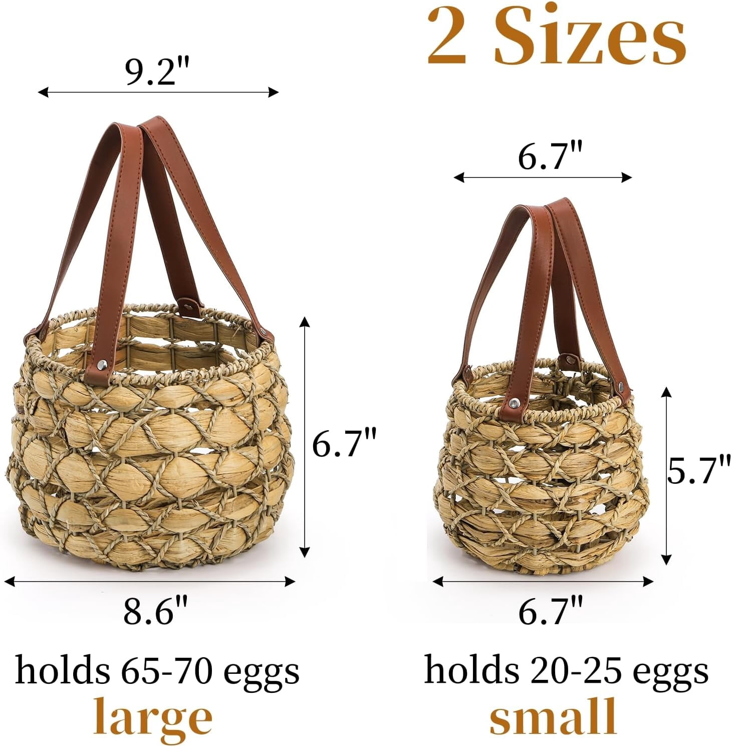 2 Sizes Egg Collecting Baskets with Handle, Round Chicken Storage Baskets, Handwoven Wicker Eggs Container for Gathering Fresh Eggs, Vine Countertop Picnic Basket Easter, Harvest