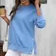 thumbnail image 5 of safuny Womens Oversized Sweatshirt Crewneck Long Sleeve Pullover Sweatshirts Solid Color Split Hem with Button Blue _k L, 5 of 9