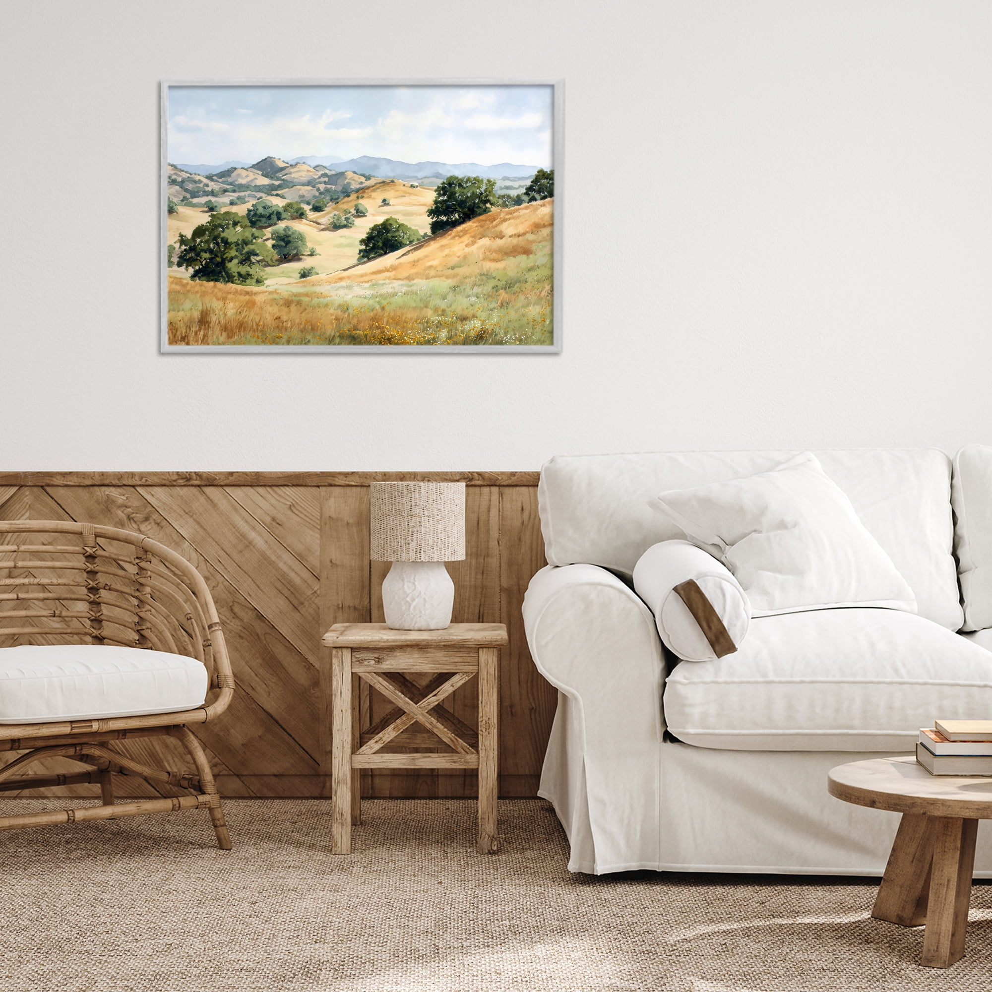 Stupell Industries Idyllic Mountains and Trees Gray Framed Giclee Art, design by Petal Prints Design