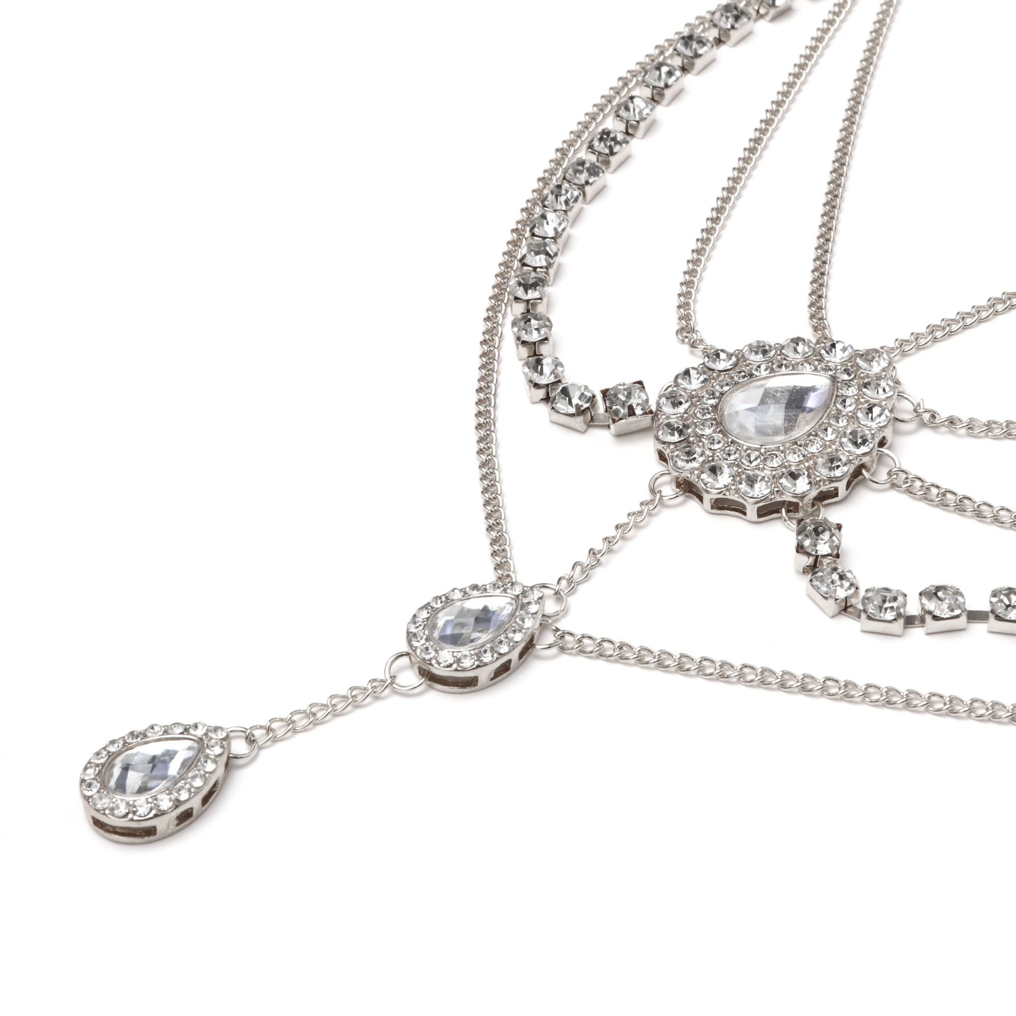 Unique Bargains Elegant Headpiece Faux Diamonds Tassels Hair Chain 1 Pc Silver Tone