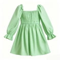 thumbnail image 5 of Auroural Girls Long Sleeve Dresses Kids Girls Summer Cute Solid Color Long Sleeve A Line Dress Pleated And Ruffle Sleeve, 5 of 6