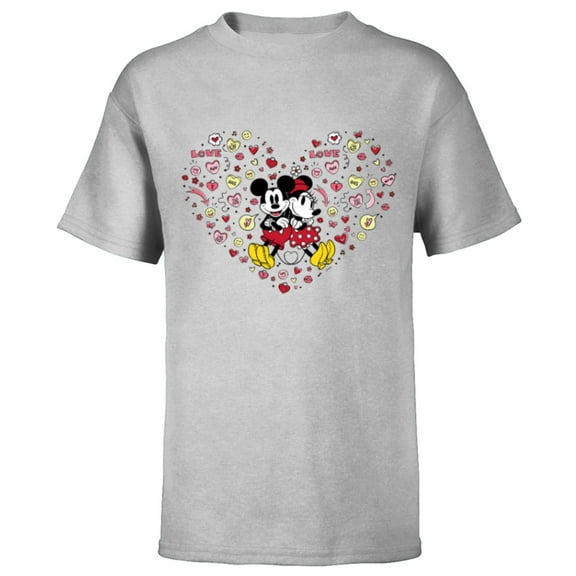Disney Mickey & Minnie Heart of Love Valentine’s Day Retro - Short Sleeve T-Shirt for Kids - Customized-Athletic Heather