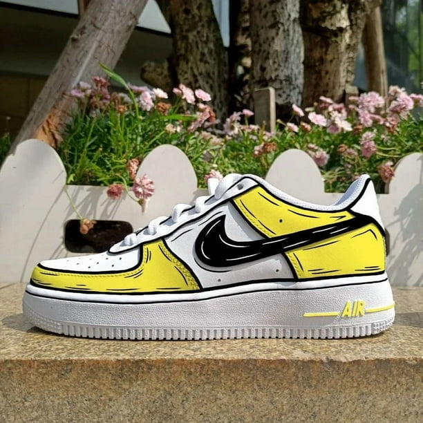 Air Force 1 Custom Shoes 'Light Yellow' Black Cartoon Art Mens Womens Kids Size