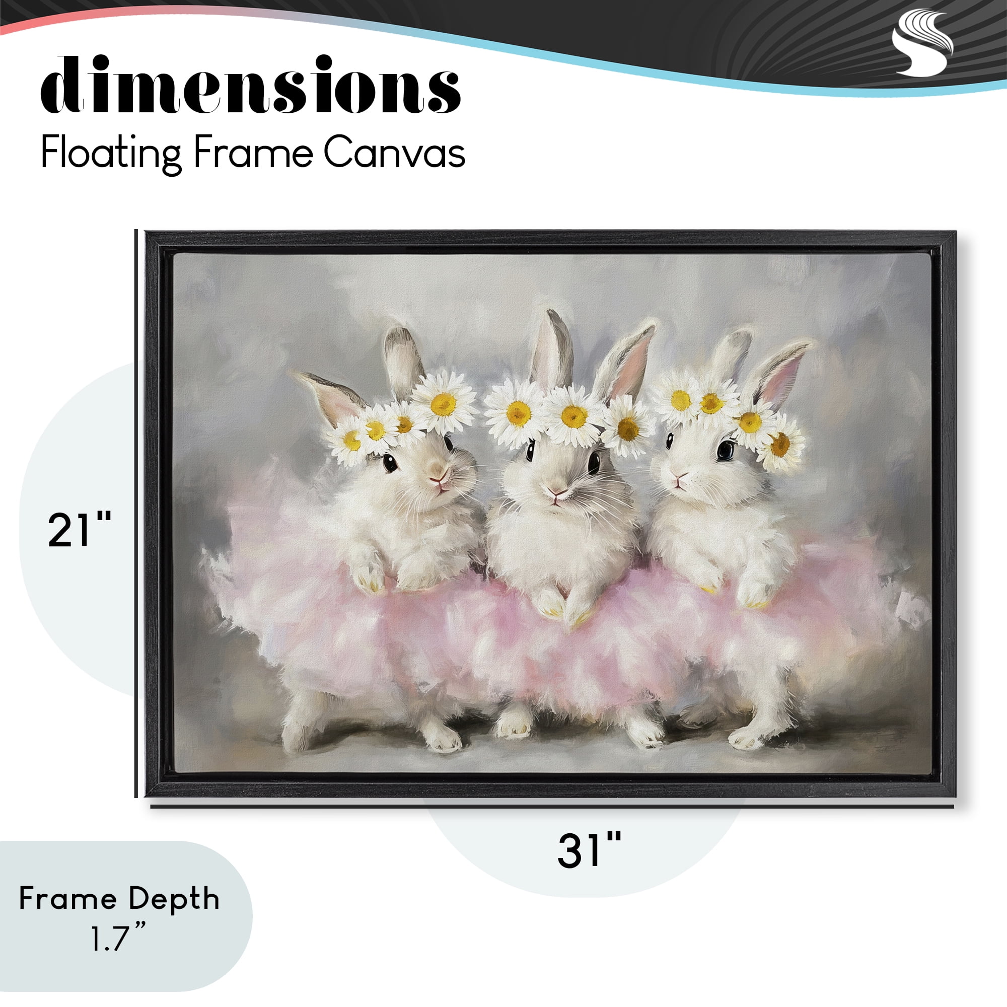 Stupell Industries Dancing Bunnies in Tutus Black Framed Floater Canvas Wall Art, design by Tina LeCour