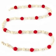 Holiday Time Natural Wood Bead and Red Felt Ball Garland, 6'