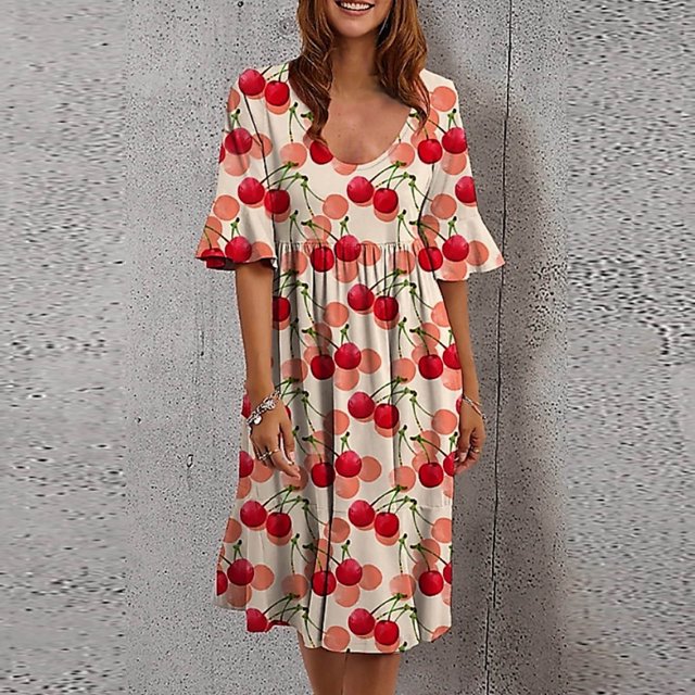 SMihono Robe d'Été Grande Taille pour Femmes 2023 Mode Femmes Rétro Fleurs Brisées Volants Manches Courtes Confortable Robe Décontractée