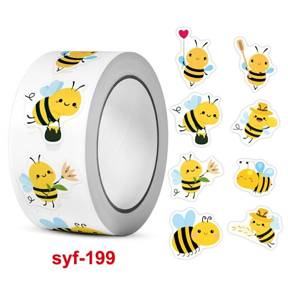 Summer Honey Bee Stickers - 500 Pcs/Rolls, Self Adhesive Bumble Bee Decal Stickers for Baby Showers, Kids Parties
