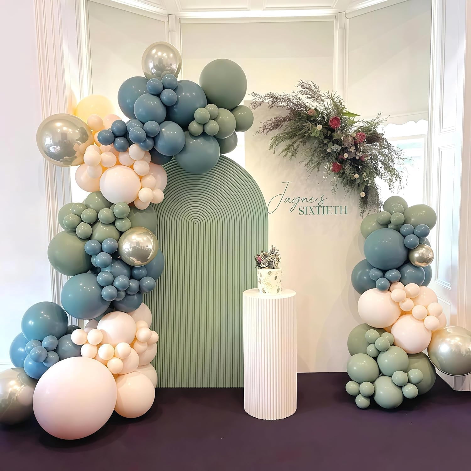 Sage Green and White Balloons, 12 Inch Olive Green Dusty Slate Blue Ivory White Clear Latex Helium Party Balloons for Boys Birthday Baby Shower Wedding  Woodland Jungle Theme Party Decorations