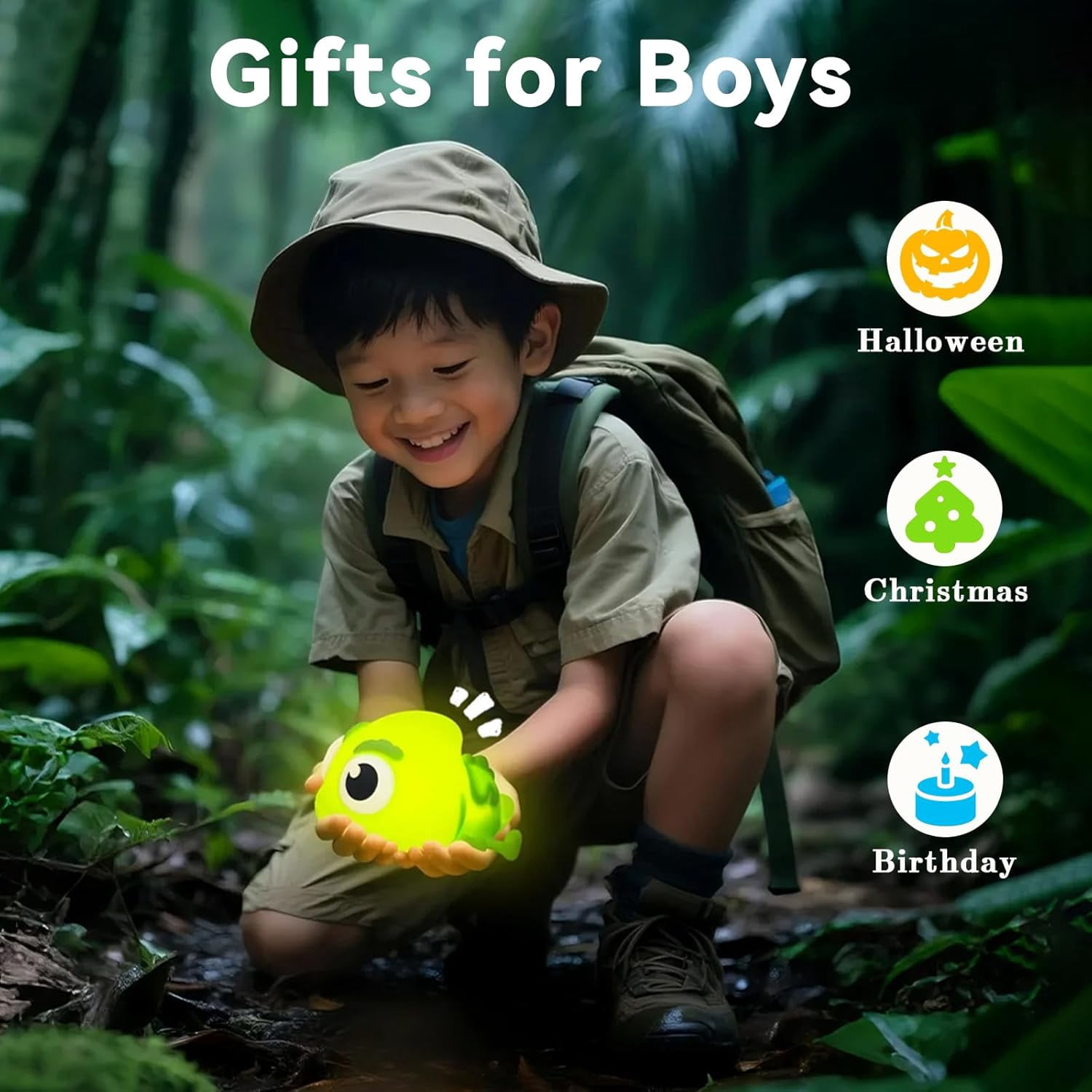 CATPAN Big Head Chameleon Night Light for Kids, Cute Green LED Lizard Light for Baby Nursery Gifts for Boys and Girls, 3 Level Tap Adjust Silicone Chameleon Lamp Rechargeable Kids Lamp with Timer