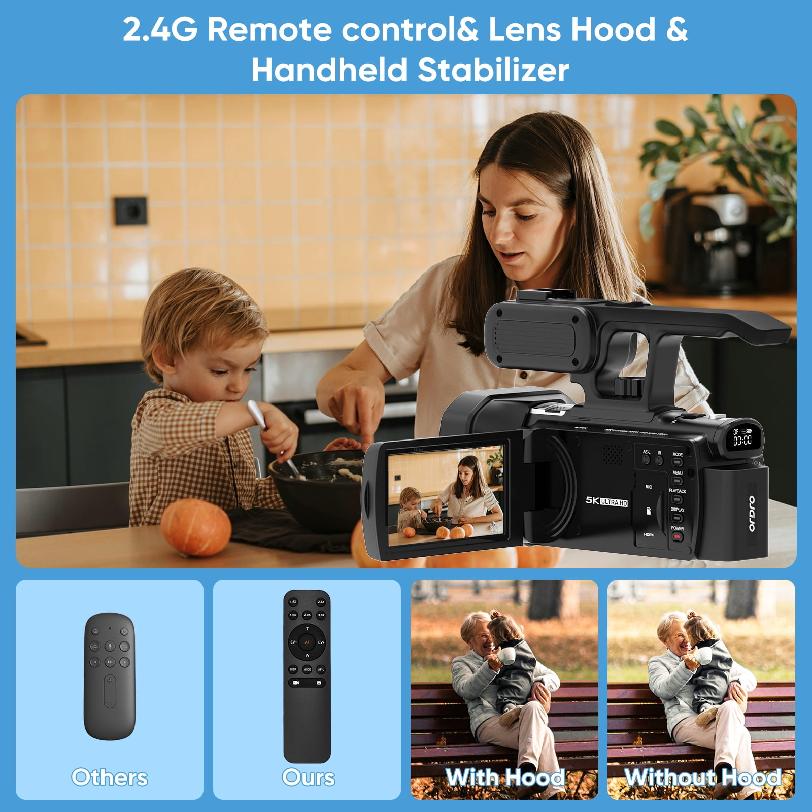 ORDRO Video Camera 5K 30FPS Camcorder 48MP Photo Vlogging Camera 12X Optical Zoom 3.5''Screen for Photography Youtube
