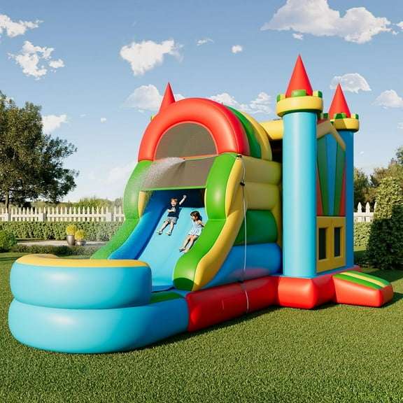 Jocisland Commercial Bounce House, Inflatable Bouncer with Air Blower, Jumping Castle with Slide, Outdoor Indoor Bouncy Castle with 100% PVC Material for Kids 3-12 (252×137×150IN)