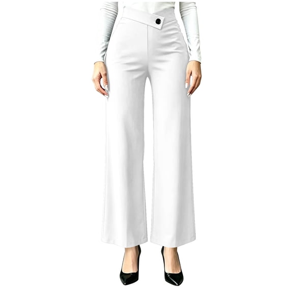 Lenpel Womens Work Pants Fashion Lounge Button High Waist Crossover Trousers Stretch Straight Leg Business Dress Slacks