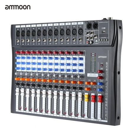 ammoon 120S-USB 12 Channels Mic Line Audio Mixer Mixing Console USB XLR Input 3-band EQ 48V Phantom (Best Audio Interface Mixer)