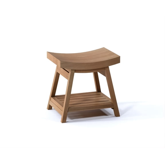 18" Roma Luxury Solid Teak Wood Shower Bench with Shelf