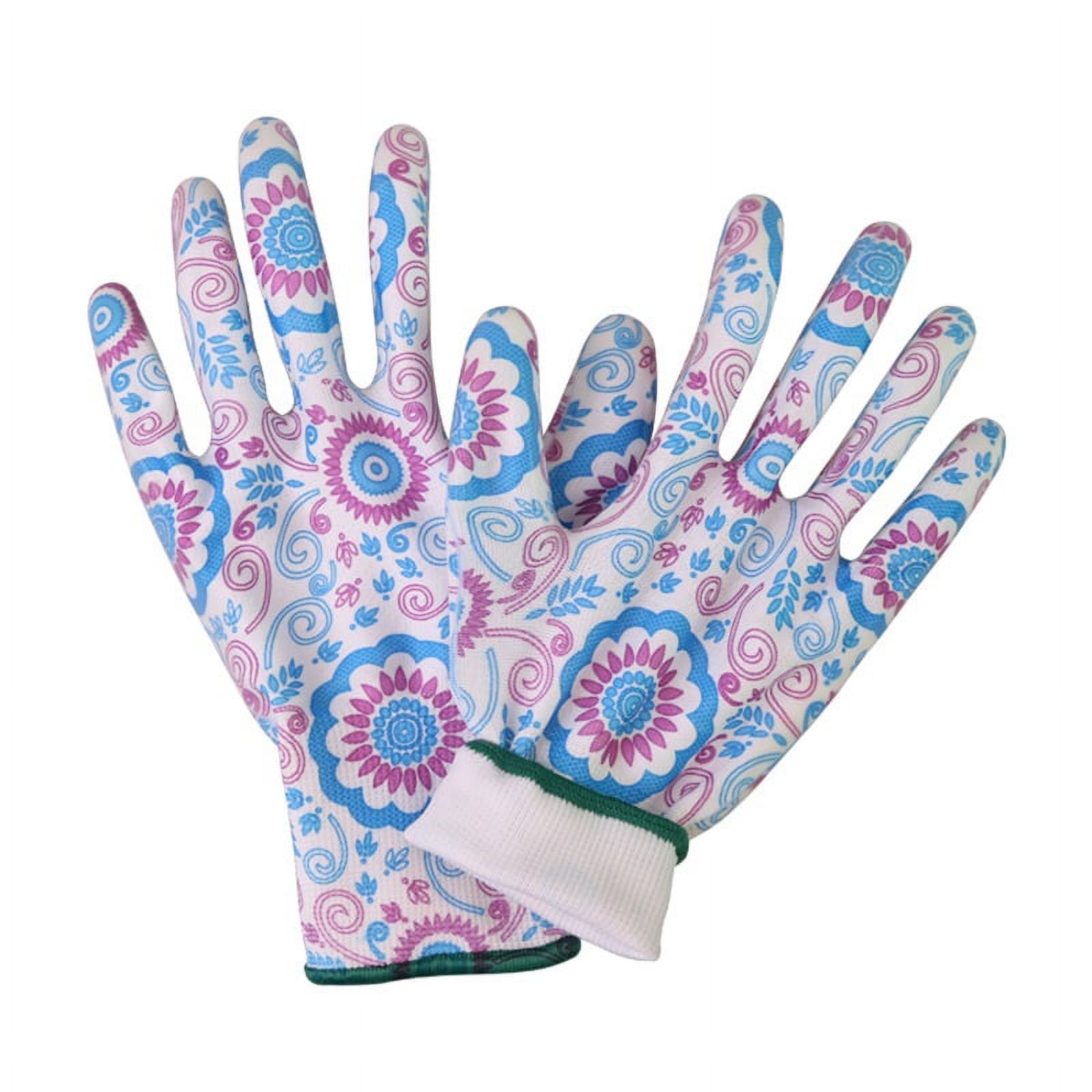 Working Gloves Women Printed Polyester Shell Nitrile Coating Work Safety Gloves Women's Garden Gloves ,Comfort and Durability