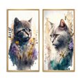 thumbnail image 2 of Designart "Adorable British Cat with Floral Touch I" British Shorthair Cat Framed Wall Art Set Of 2 - Multicolor Animals Framed Wall Art Set Of 2, 2 of 7