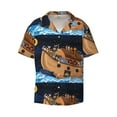 thumbnail image 4 of Uemuo Ocean Scene with Noah's Ark Pattern Cotton Linen Short Sleeve Shirts,Casual Lightweight Button Down Shirts,Vacation Beach Summer Tops-XX-Large, 4 of 7