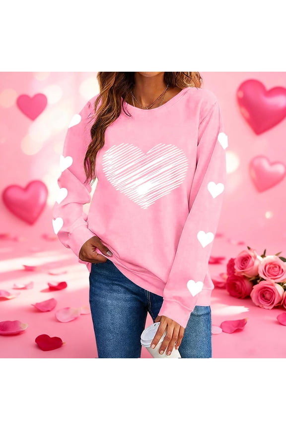 Womens Pink Valentine's Day Sweatshirt Hoodie for Her, Cute Oversized Fleece Pullover Gift for Girlfriend or Wife | Valentine's Top,Size M